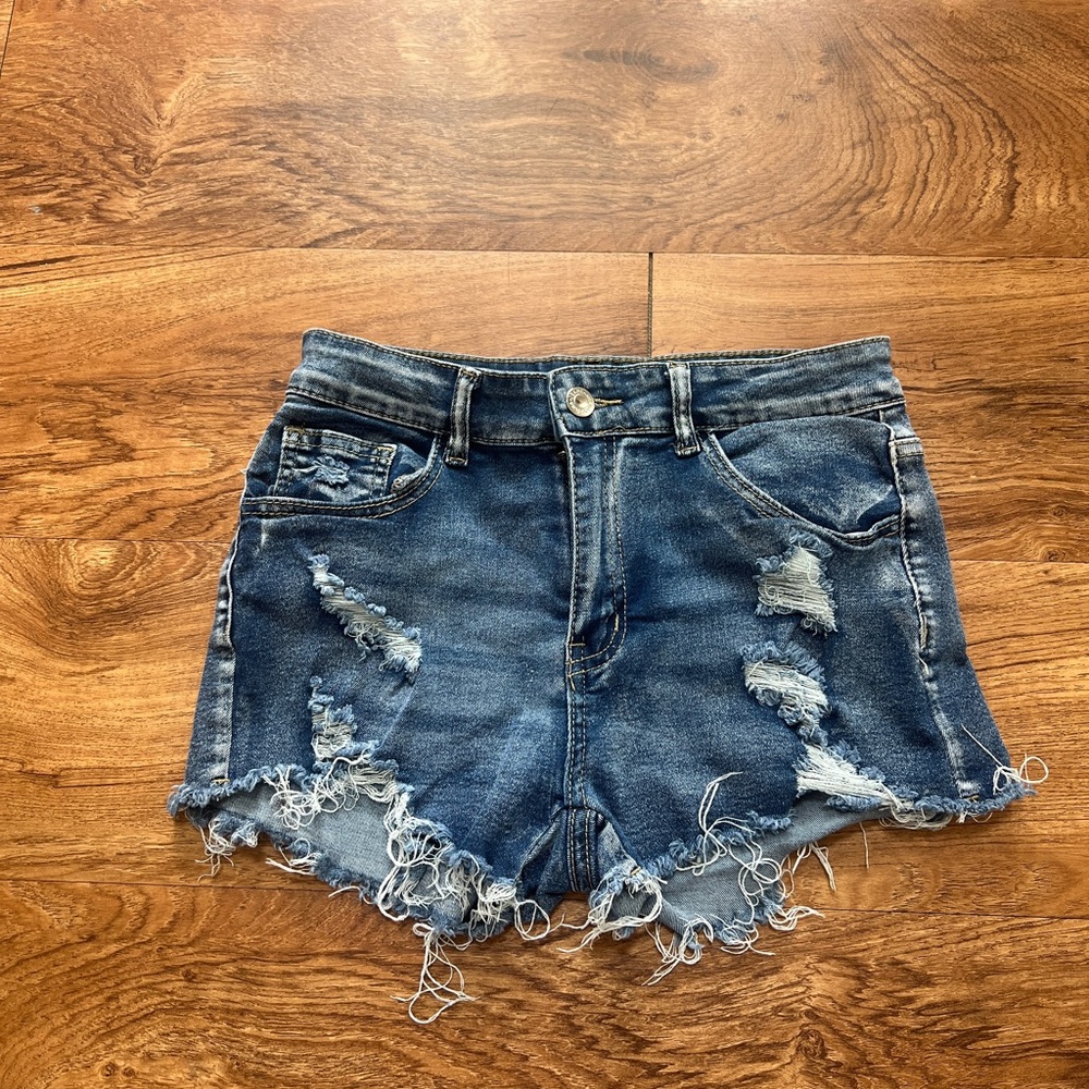 SHEIN Blue Distressed Jean Shorts